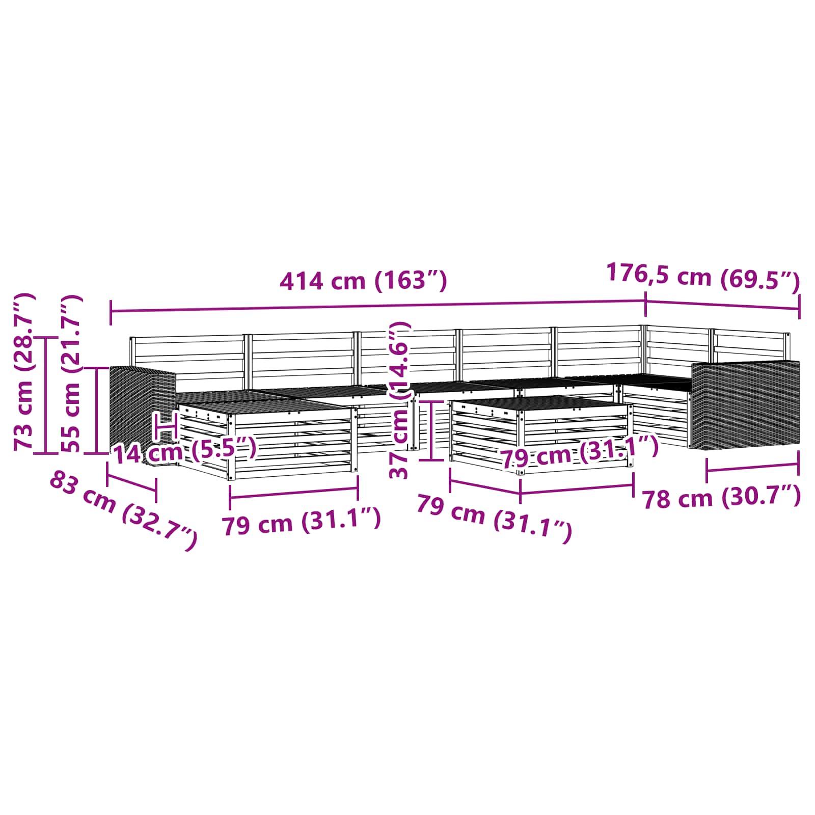 Zunanja garnitura za sedenje 8 pcs Naravna - slika 10
