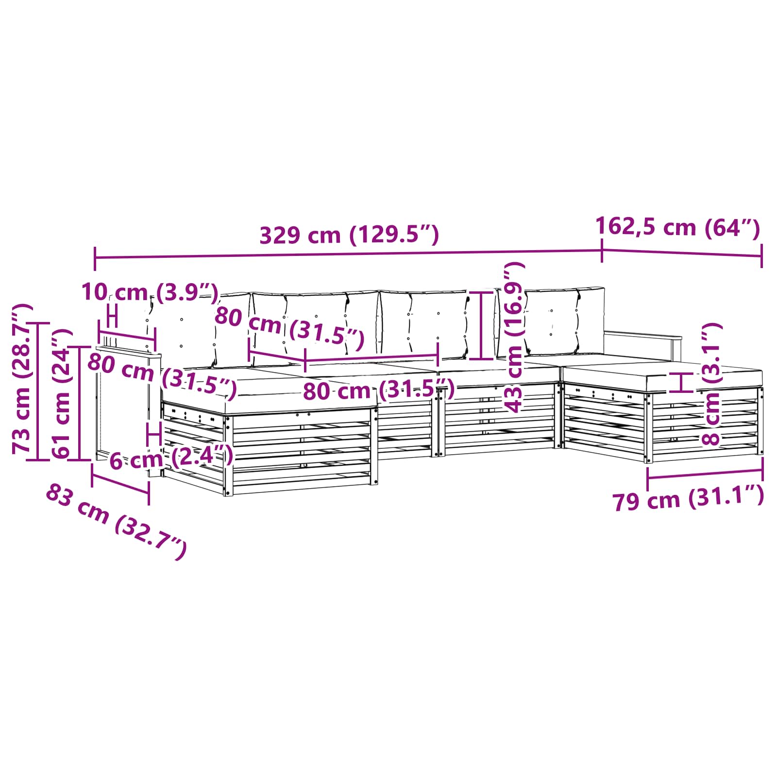 Sofa-Sets met kussen 6 pcs Massief Acaciahout image 6