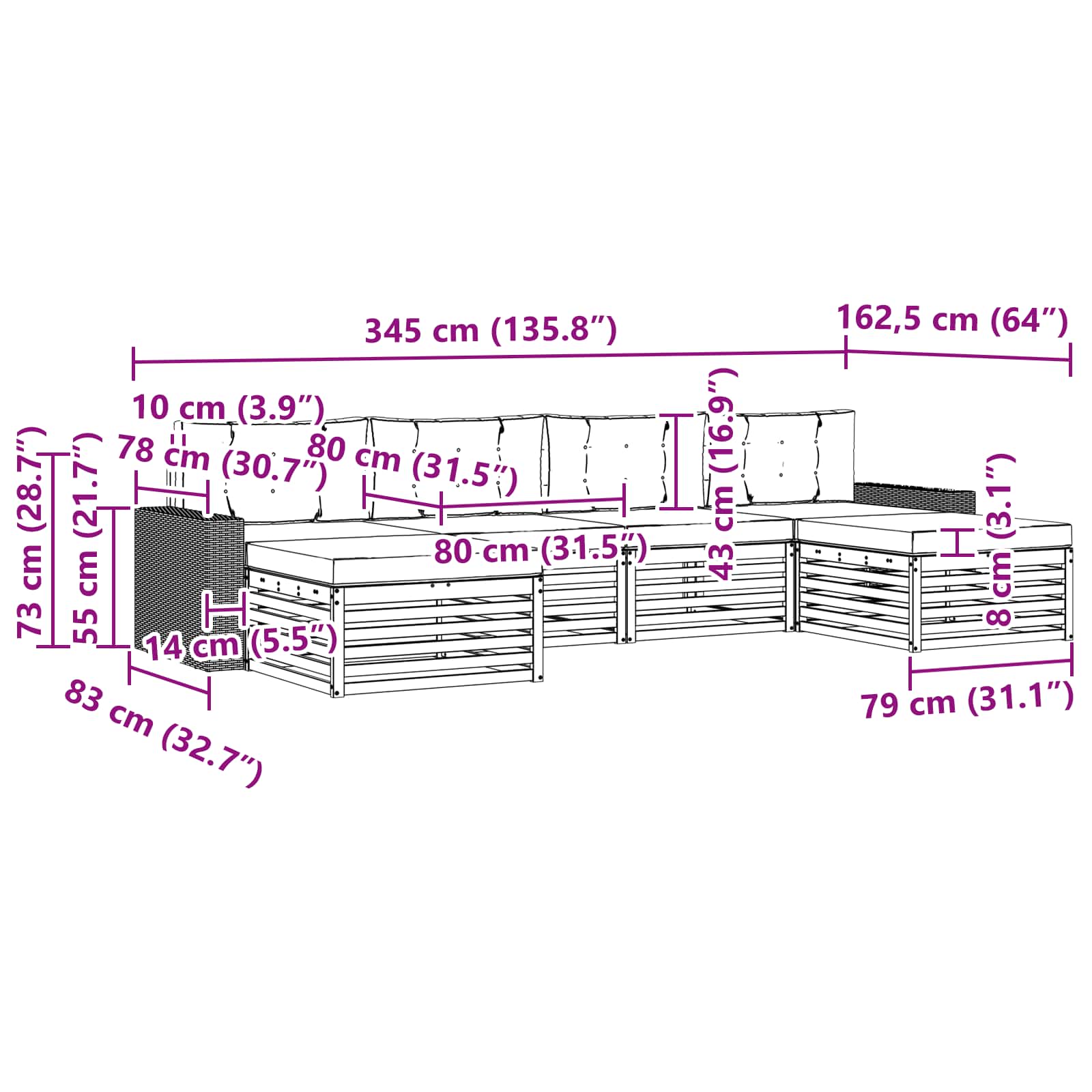 Sofa-Sets met kussen 6 pcs Massief Acaciahout image 6