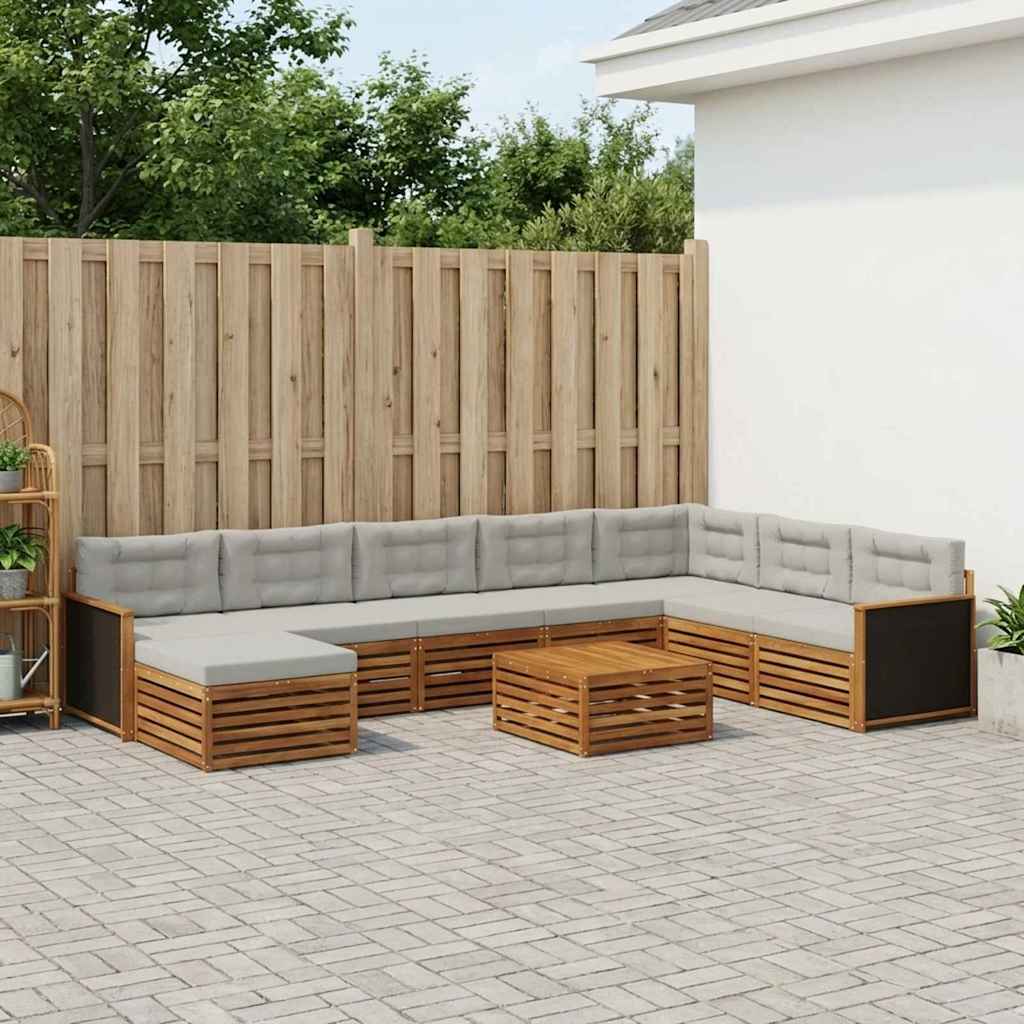 Buiten bankenset 9 pcs Naturel en lichtgrijs Massief Acaciahout image 1