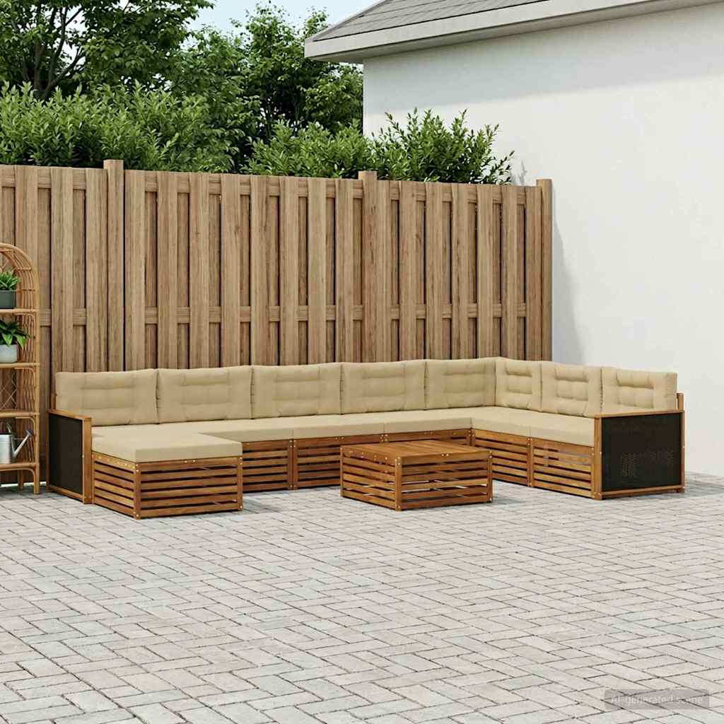 Zunanja garnitura za sedenje z blazino 9 pcs Naravna in bež
