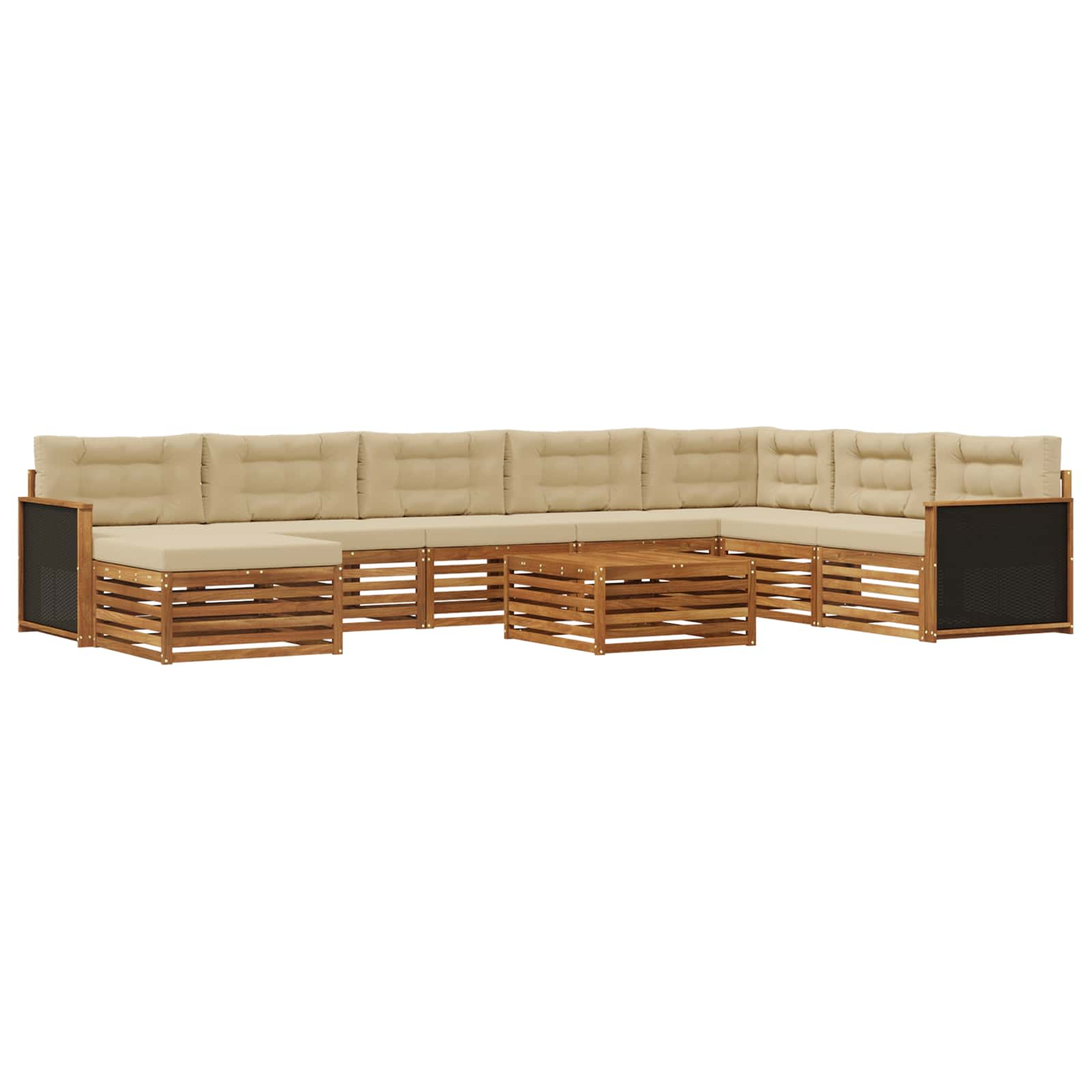 Buiten bankenset 9 pcs Natuurlijk en Beige Massief Acaciahout image 1
