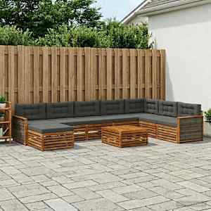 Zunanja garnitura za sedenje 9 pcs Naravna in antracitna
