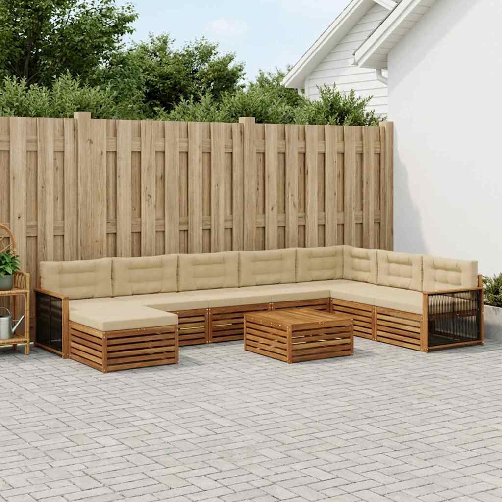 Buiten bankenset 9 pcs Natuurlijk en Beige Massief Acaciahout image 1