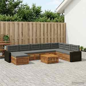 Zunanja garnitura za sedenje 9 pcs Naravna in antracitna
