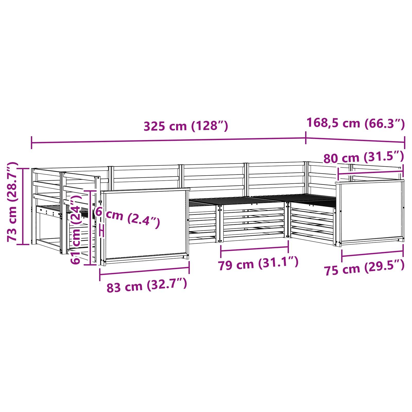 Zunanja garnitura za sedenje 6 pcs Naravna - slika 6