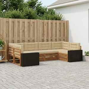 Zunanja garnitura za sedenje z blazino 6 pcs Naravna in bež