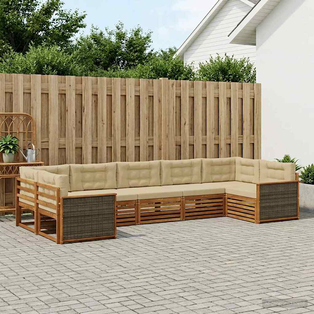 Zunanja garnitura za sedenje z blazino 7 pcs Naravna in bež