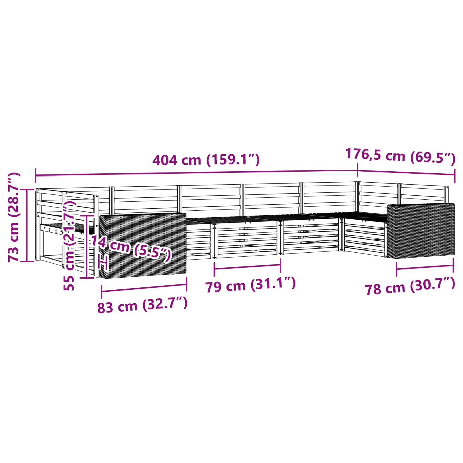 Zunanja garnitura za sedenje 7 pcs Naravna - slika 6