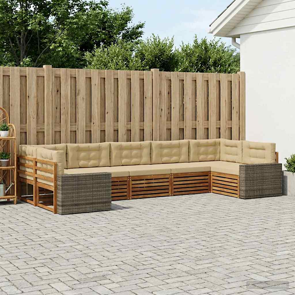 Zunanja garnitura za sedenje z blazino 7 pcs Naravna in bež
