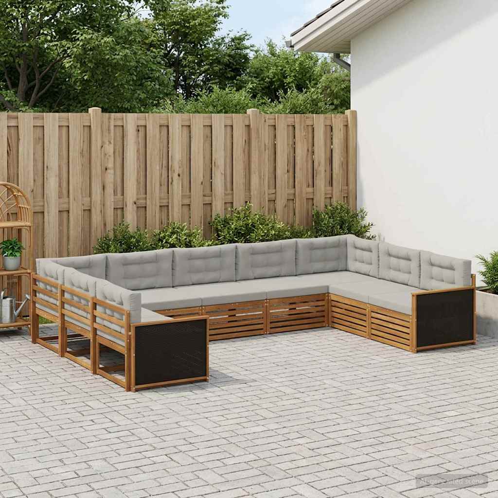 Zunanja garnitura za sedenje 9 pcs Naravna in svetlo siva