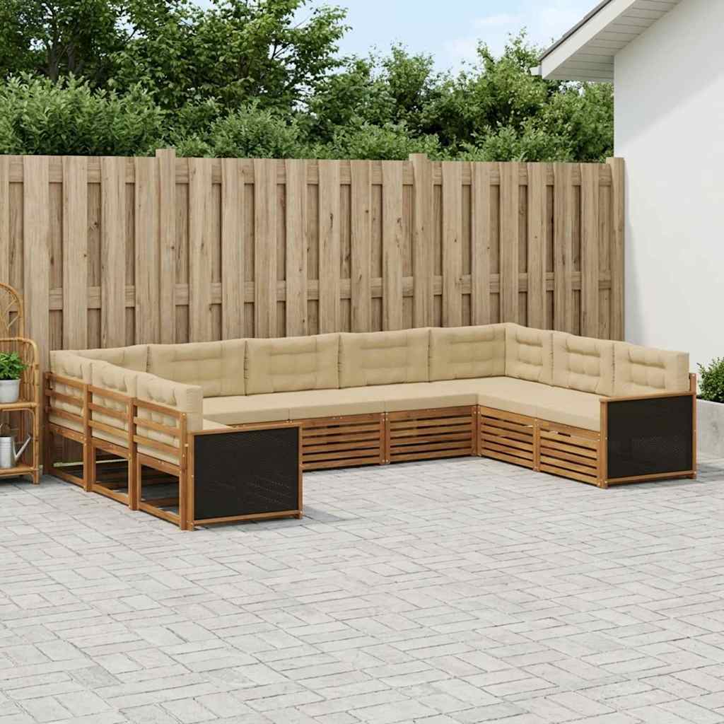 Zunanja garnitura za sedenje z blazino 9 pcs Naravna in bež