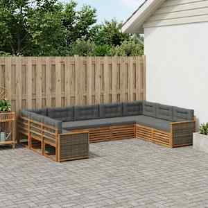 Zunanja garnitura za sedenje 9 pcs Naravna in antracitna