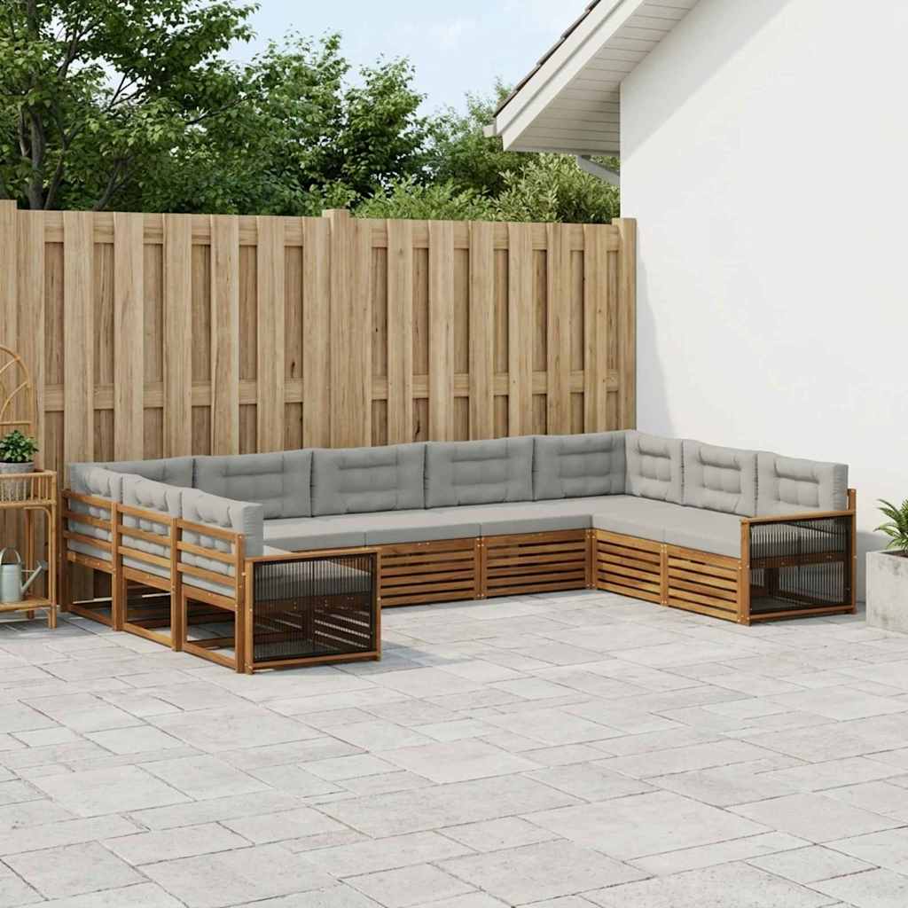 Zunanja garnitura za sedenje 9 pcs Naravna in svetlo siva