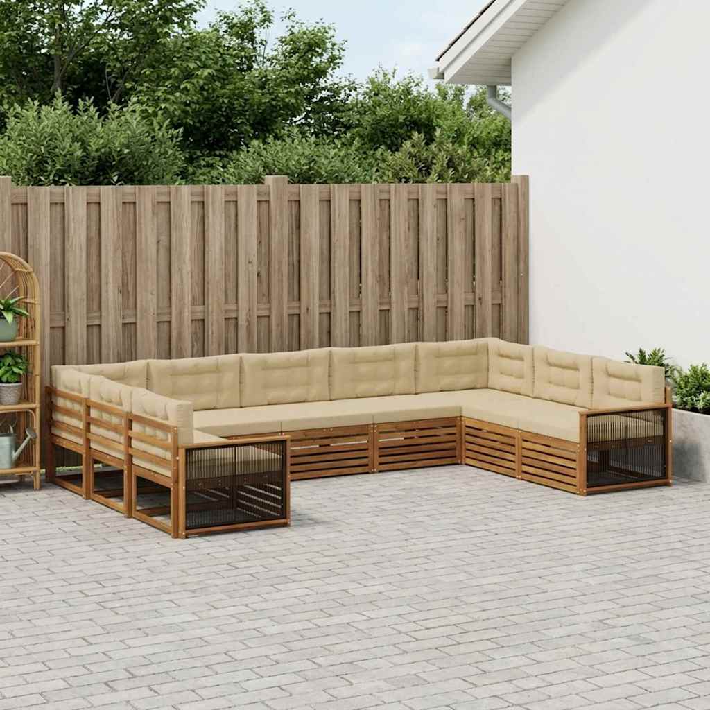 Zunanja garnitura za sedenje z blazino 9 pcs Naravna in bež