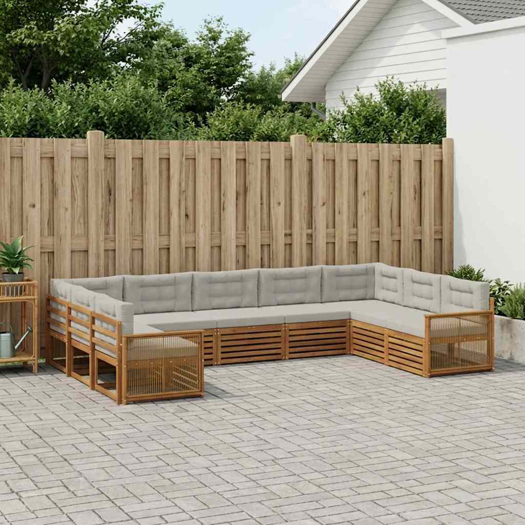 Buiten bankenset 9 pcs Naturel en lichtgrijs Massief Acaciahout image 1