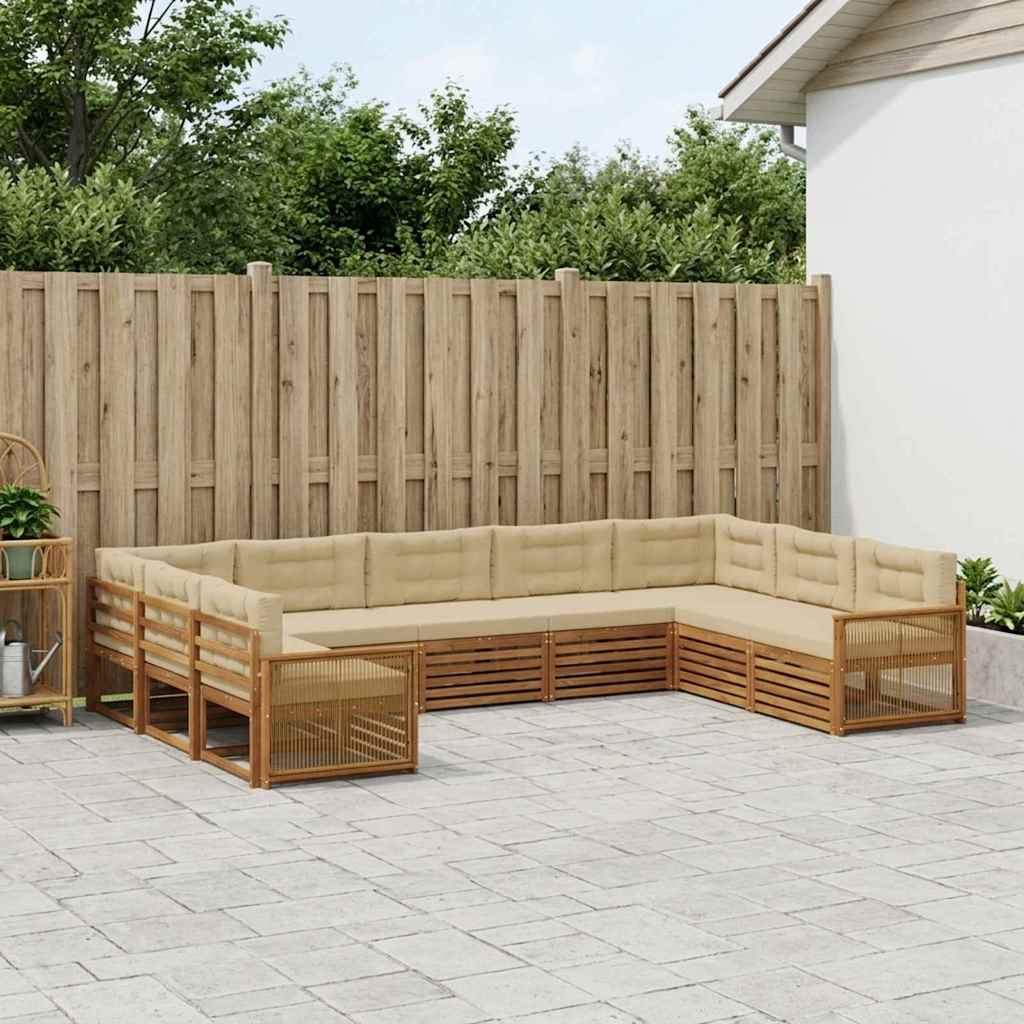 Buiten bankenset 9 pcs Natuurlijk en Beige Massief Acaciahout image 1