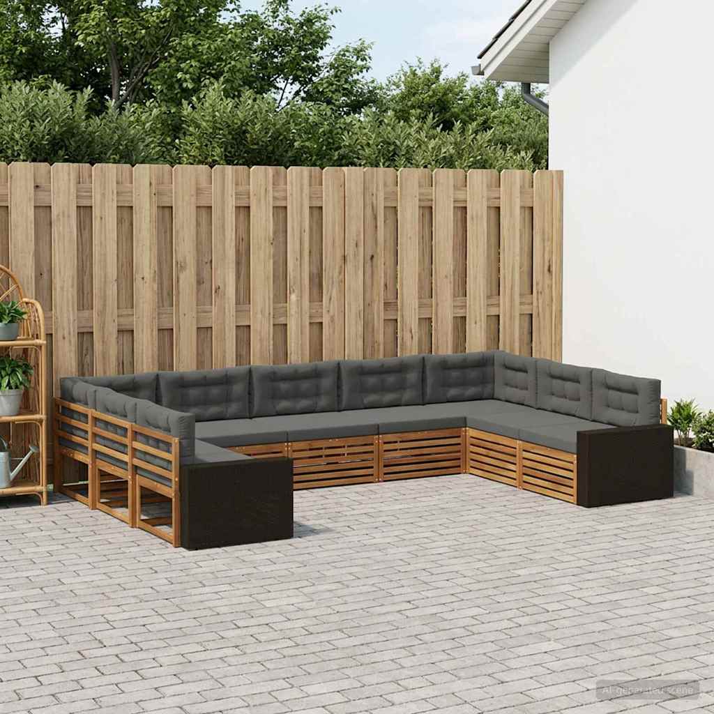 Zunanja garnitura za sedenje 9 pcs Naravna in antracitna