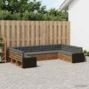 Zunanja garnitura za sedenje 9 pcs Naravna in antracitna