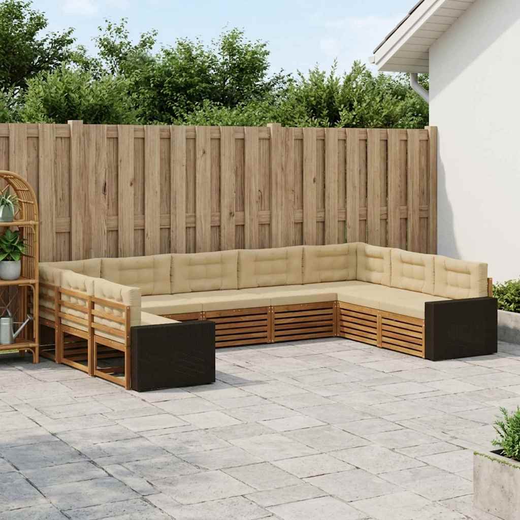 Zunanja garnitura za sedenje z blazino 9 pcs Naravna in bež