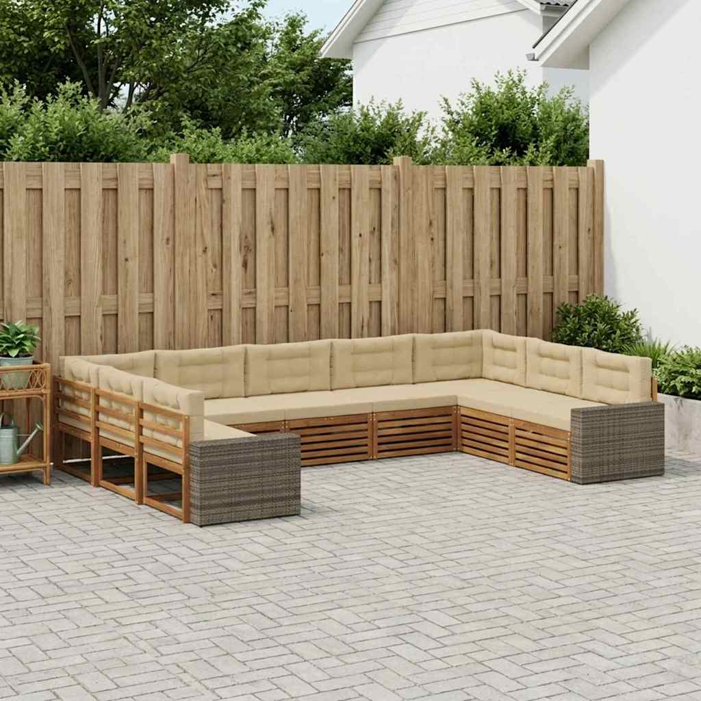 Zunanja garnitura za sedenje z blazino 9 pcs Naravna in bež
