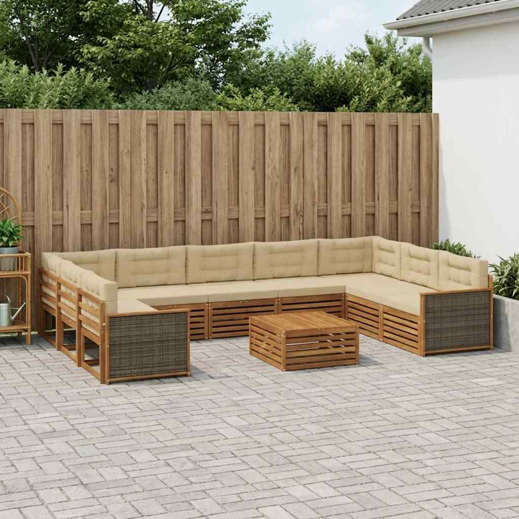 vidaXL Udendørs sofagruppe 10 stk. Naturlig og Beige Massivt Akacietræ