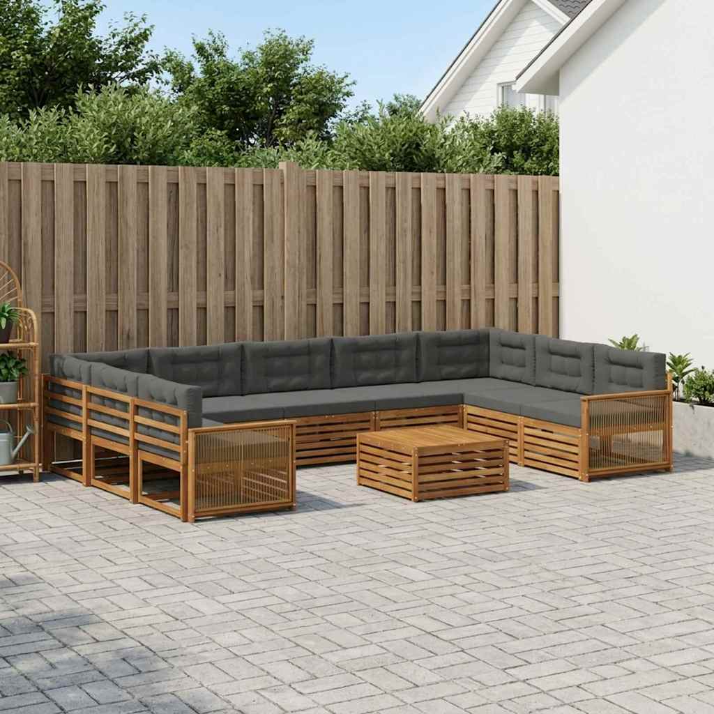 Zunanja garnitura za sedenje 10 pcs Naravna in antracitna
