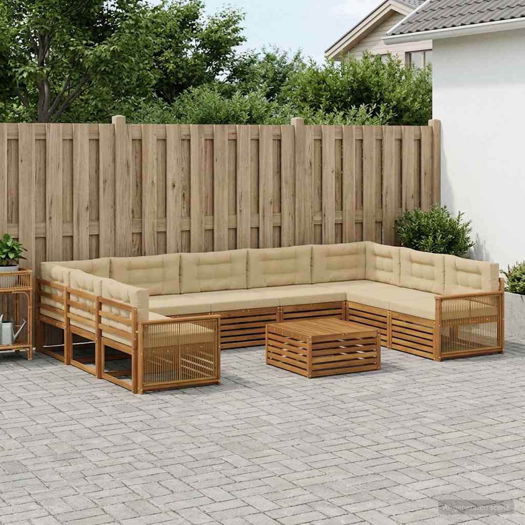 Zunanja garnitura za sedenje z blazino 10 pcs Naravna in bež