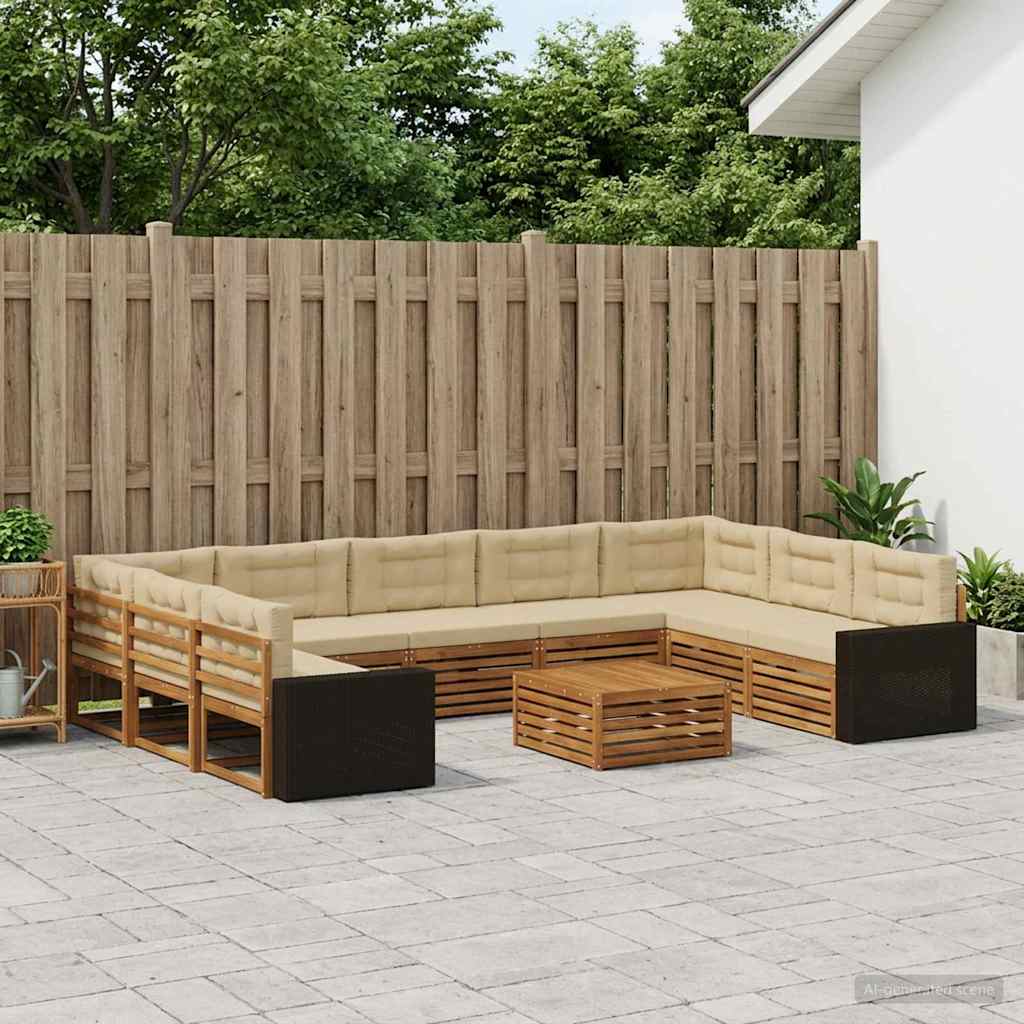 vidaXL Udendørs sofagruppe 10 stk. Naturlig og Beige Massivt Akacietræ