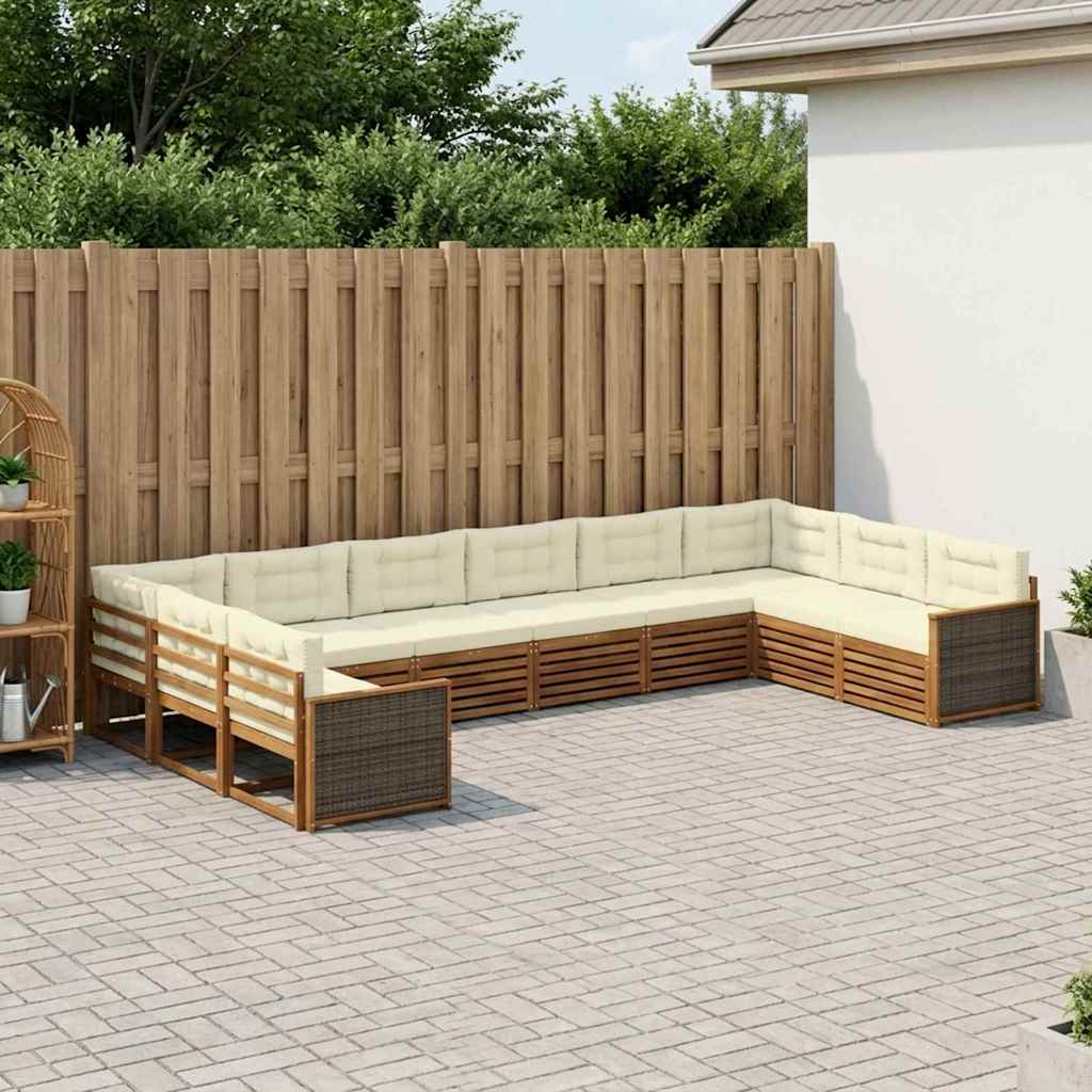 Sofasæt med puder - 10 dele i massivt akacietræ til have og terrasse