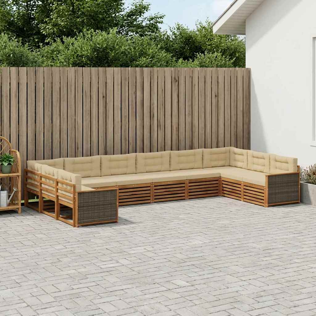 Sofasæt til terrasse - 10 dele i massivt akacietræ med hynder