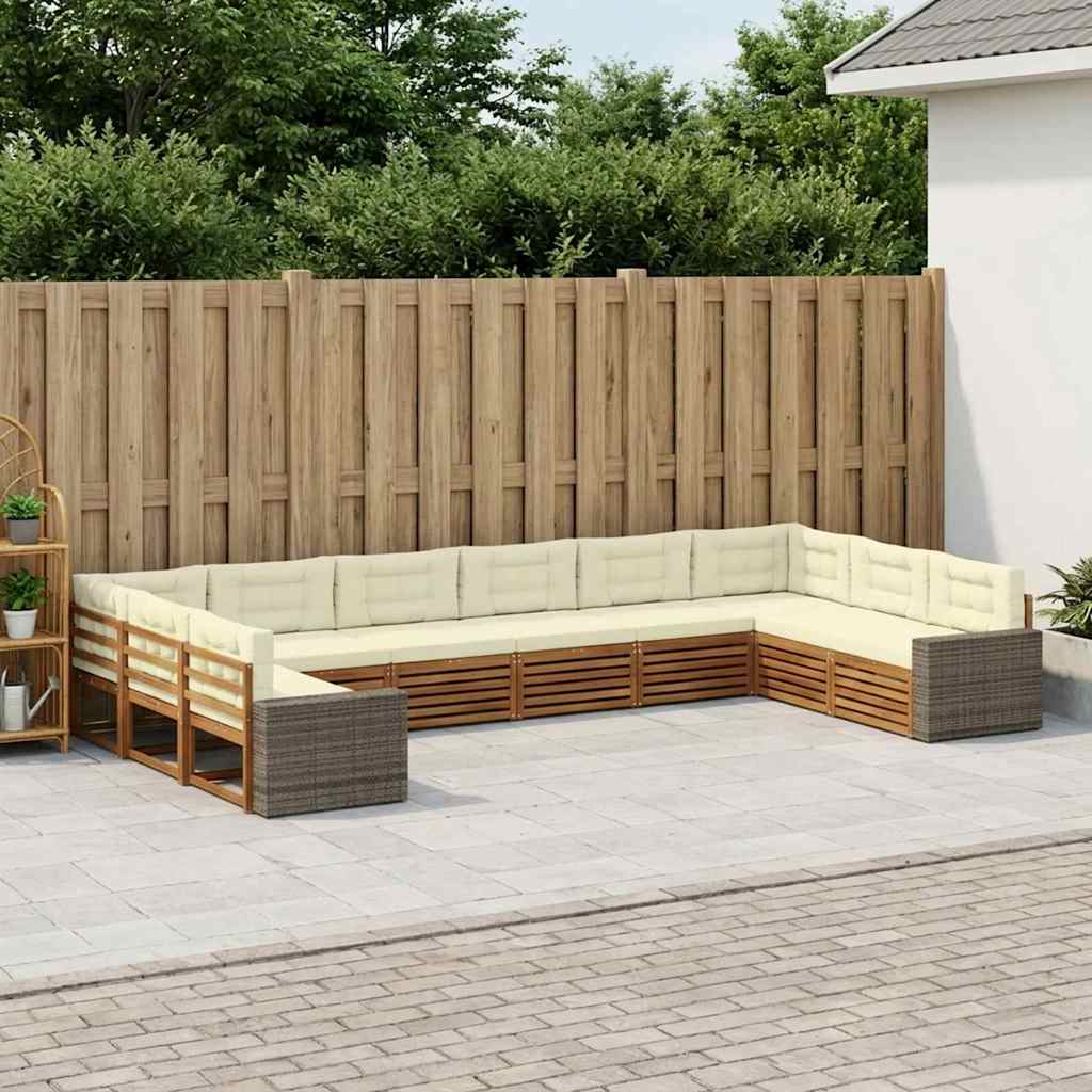 Sofasæt til terrasse - 10 dele i massivt akacietræ med puder