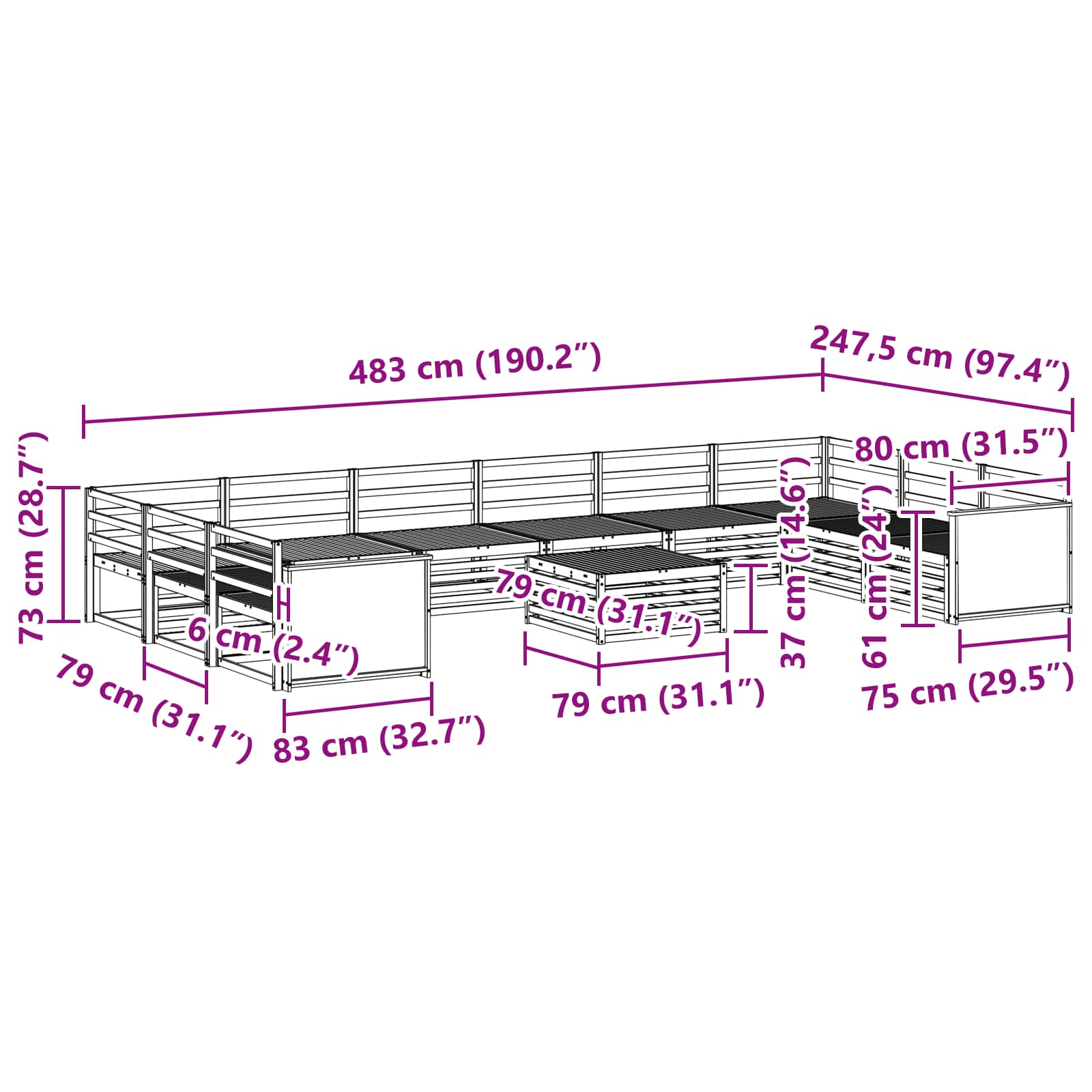 Sofa-Sets 11 pcs Massief Acaciahout image 8