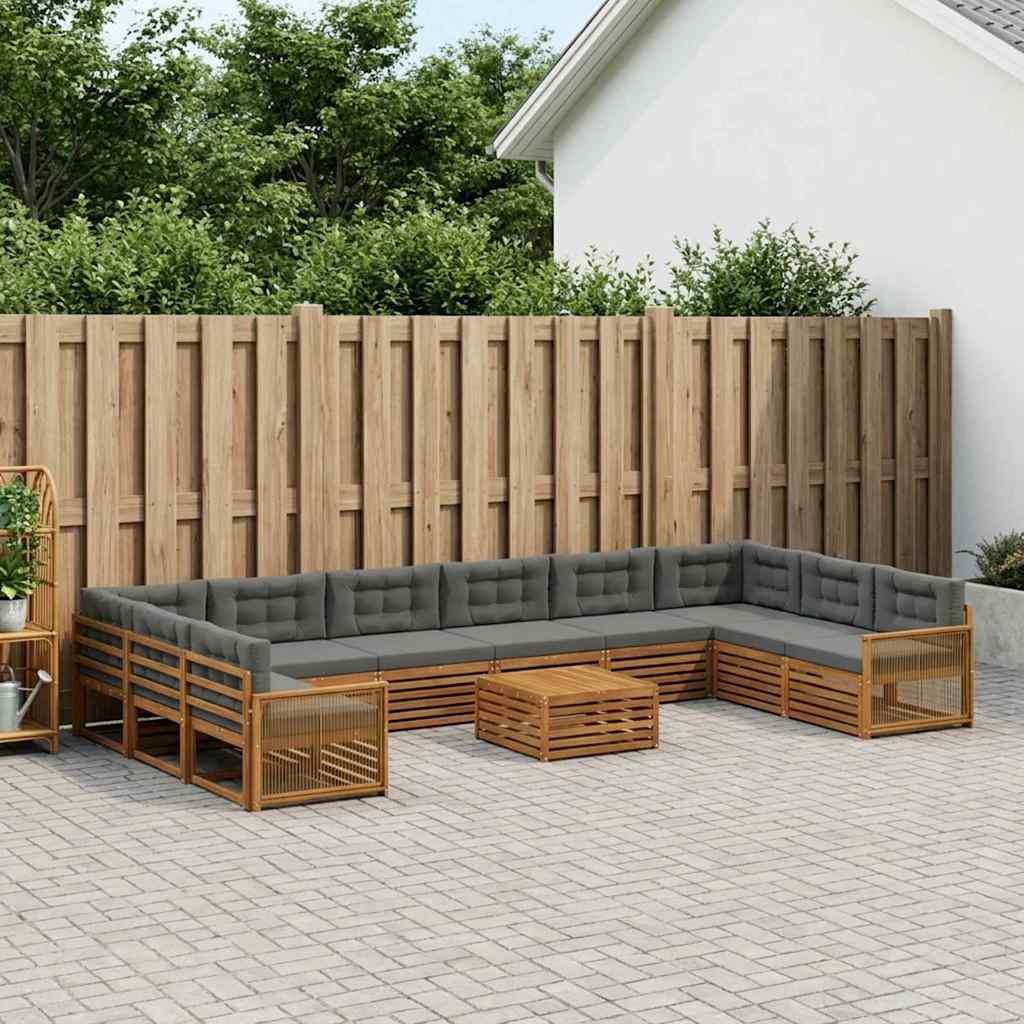 Sofasæt til terrasse med puder, 11 dele - massivt akacietræ