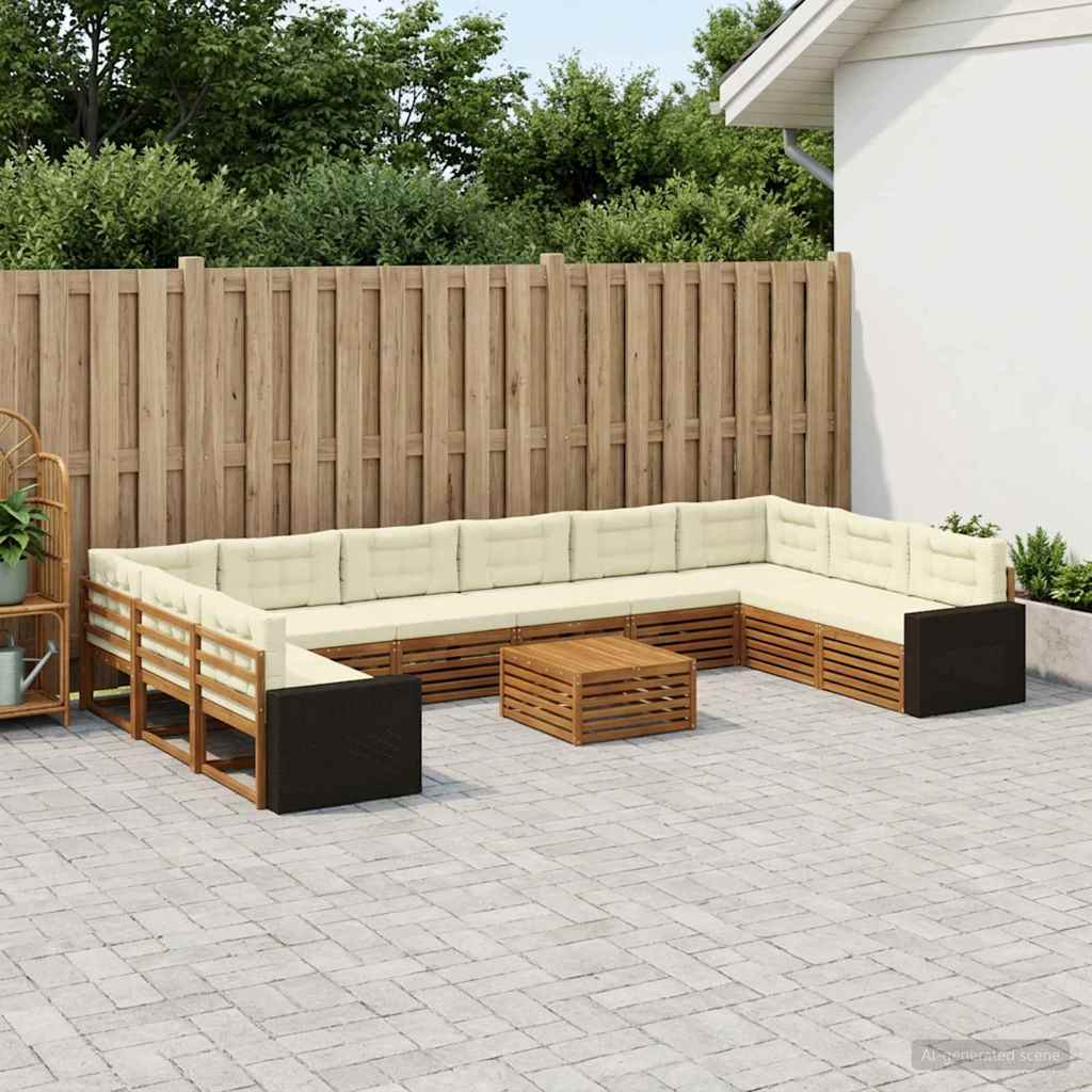 Sofasæt til terrasse med puder - 11 dele i massivt akacietræ