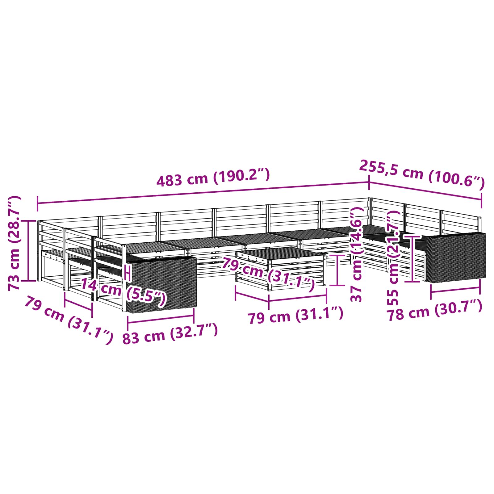 Sofa-Sets 11 pcs Massief Acaciahout image 8