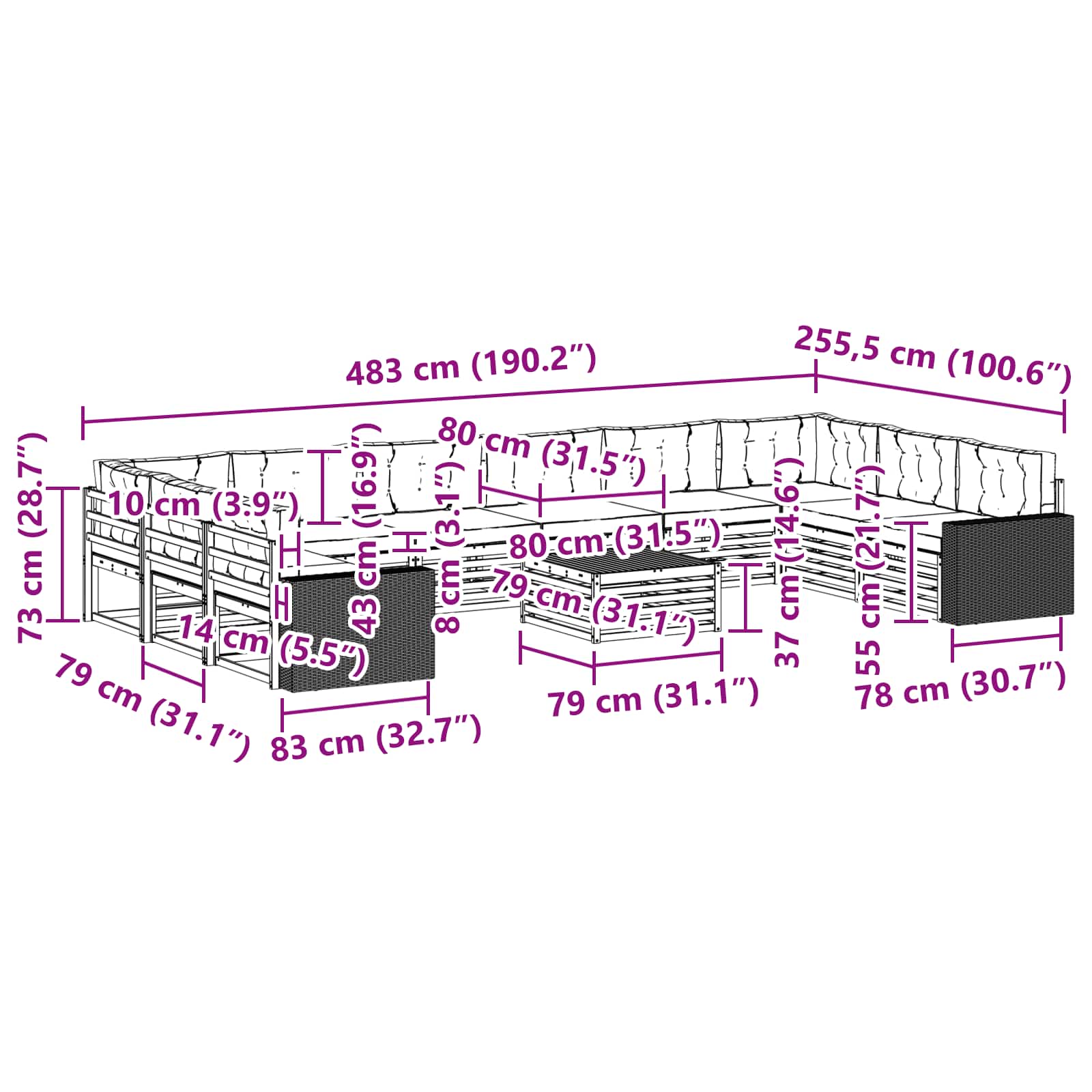 Sofa-Sets met kussen 11 pcs Massief Acaciahout image 7