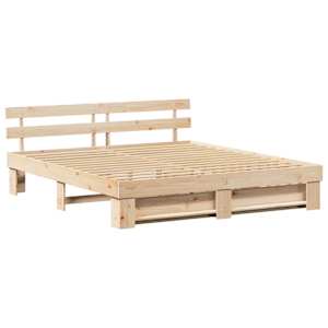 Rám postele s čelo Hnědá 200 x 200 cm Masivní borové dřevo - obrázek 7