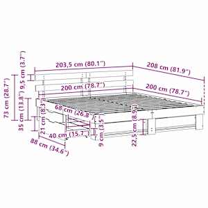 Rám postele s čelo Hnědá 200 x 200 cm Masivní borové dřevo - obrázek 14