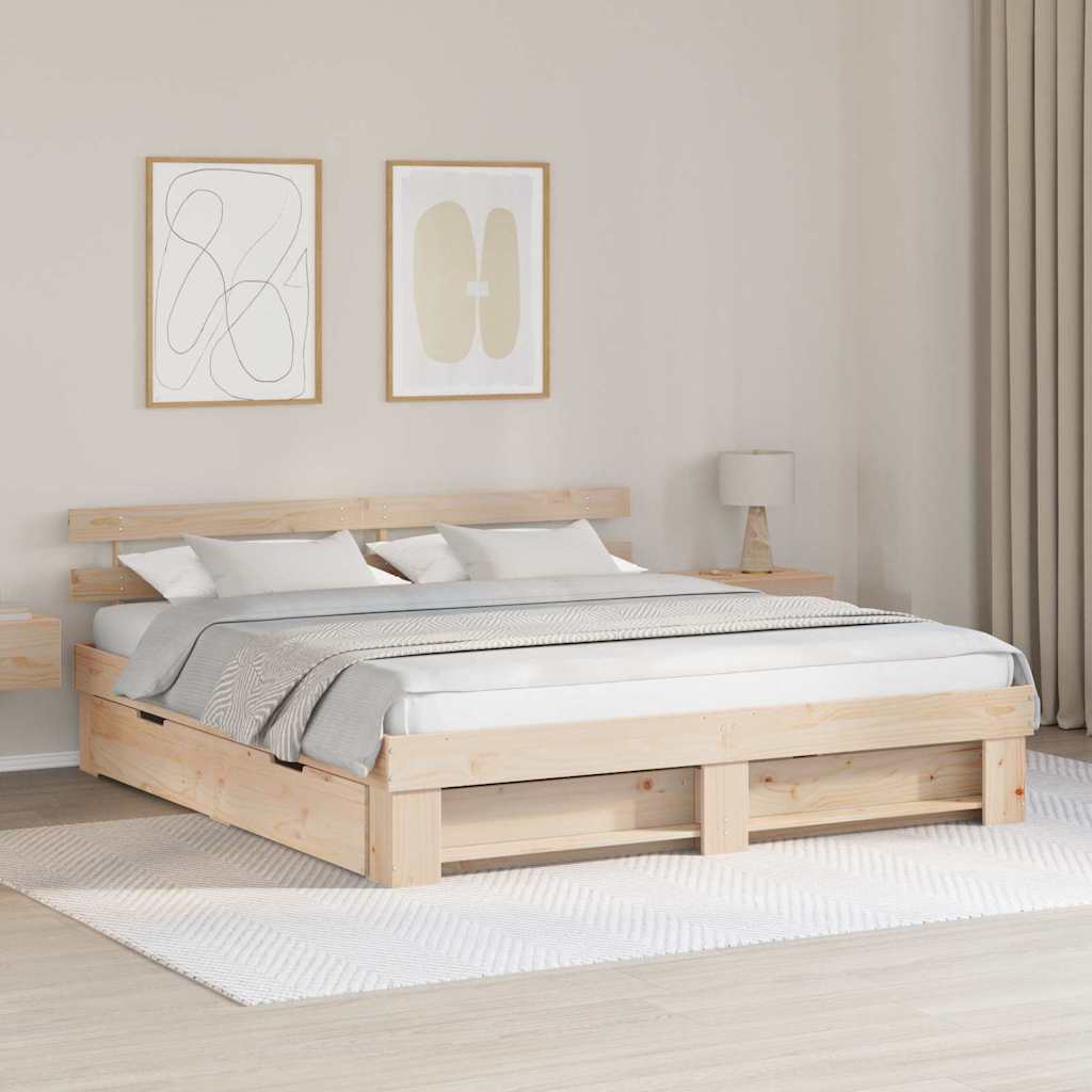 Bedframe met lade met hoofdeinde met opslag Bruin 180 x 200 cm Massief grenenhout