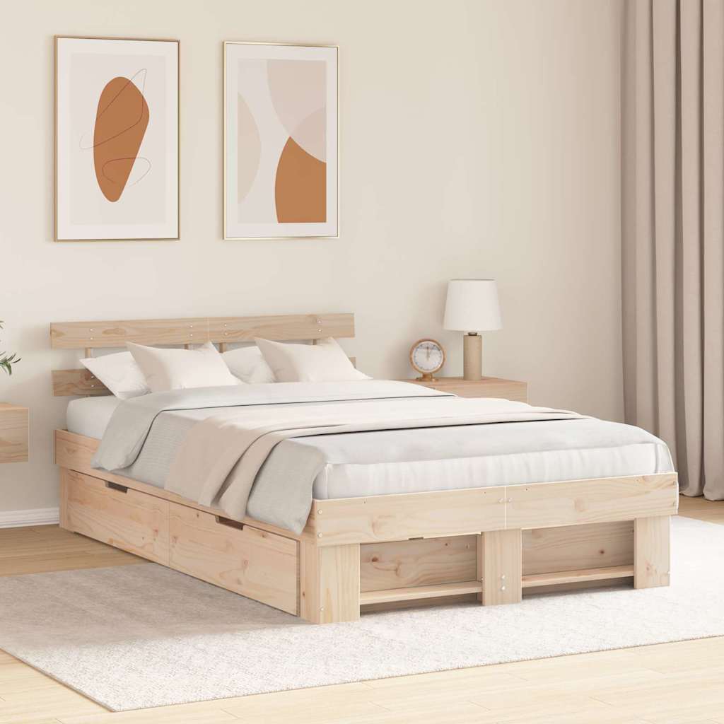 Bedframe met lade met hoofdeinde met opslag Bruin 120 x 190 cm Massief grenenhout