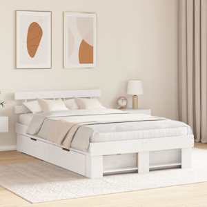 Rám postele s čelo Bílá 120 x 190 cm Masivní borové dřevo - obrázek 1