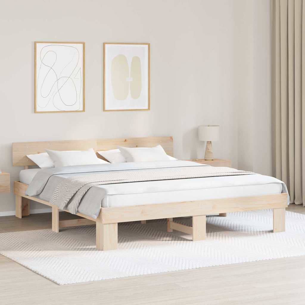 Bedframe met hoofdeinde Bruin 200 x 200 cm Massief grenenhout