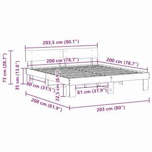 Rám postele s čelo Hnědá 200 x 200 cm Masivní borové dřevo - obrázek 10