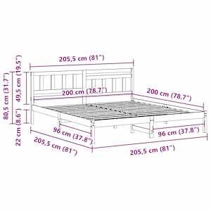 Rám postele s čelo Hnědá 200 x 200 cm Masivní borové dřevo - obrázek 9