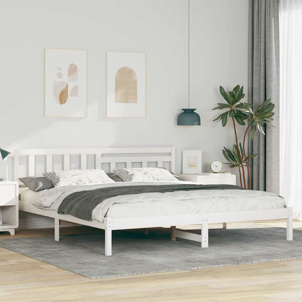 Bedframe met hoofdeinde Wit 200 x 200 cm Massief grenenhout