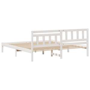 Rám postele s čelo Bílá 200 x 200 cm Masivní borové dřevo - obrázek 6