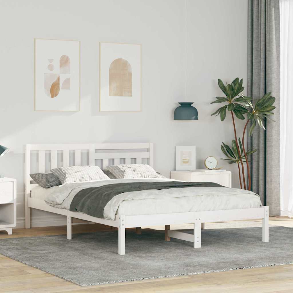 Bedframe met hoofdeinde Wit 120 x 190 cm Massief grenenhout