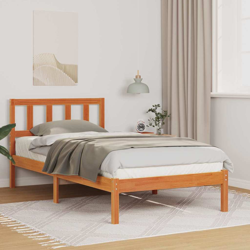 Bedframe met hoofdeinde Wasbruin 90 x 200 cm Massief grenenhout
