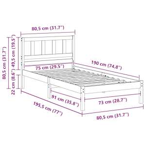 Rám postele Voskově hnědá 75 x 190 cm Masivní borové dřevo - obrázek 9